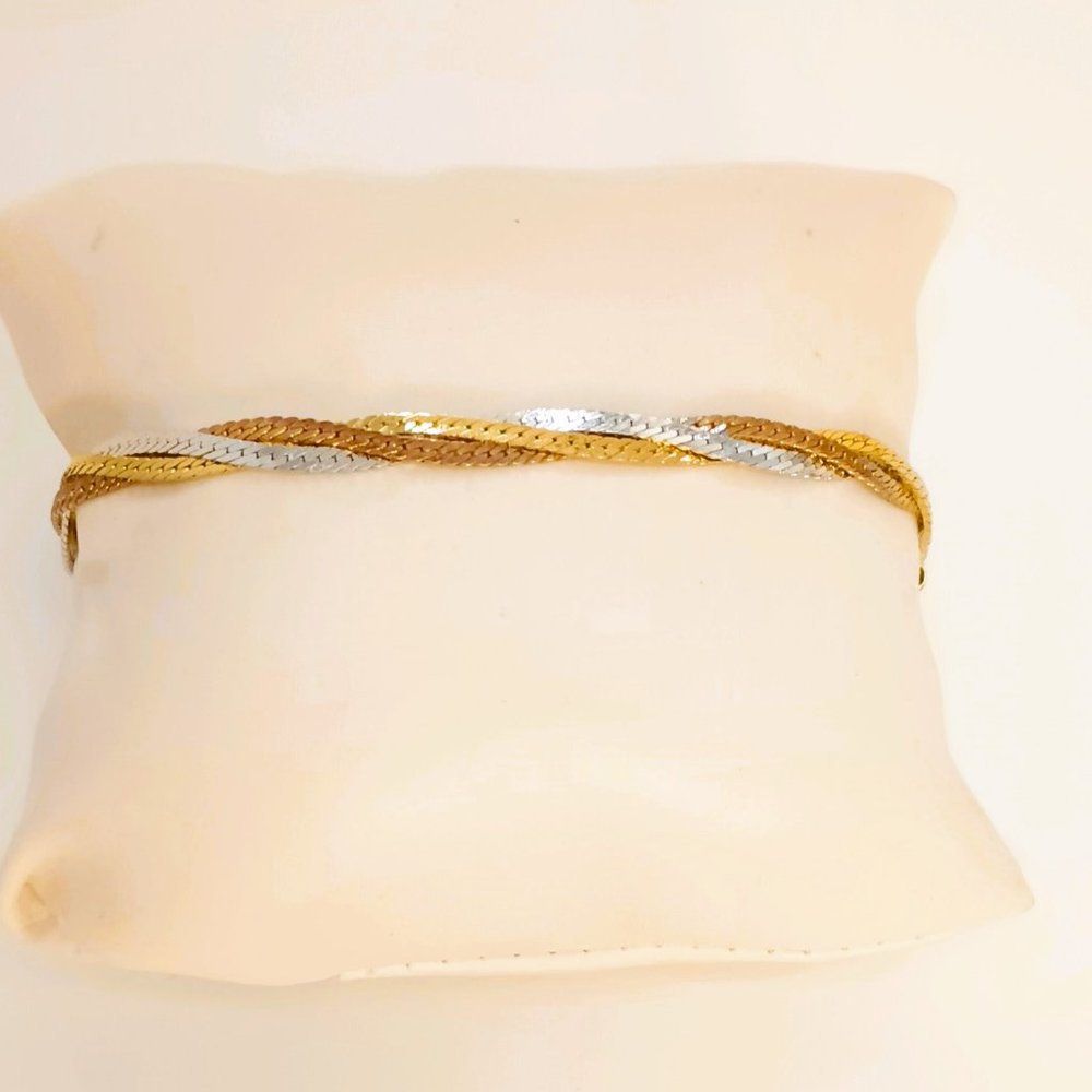 Triple Strand 3 Tone Bracelet 8" Twisted Serpentine Infinity Bracelet Jewelry